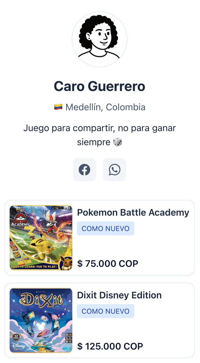 Vista móvil de Boardgamer